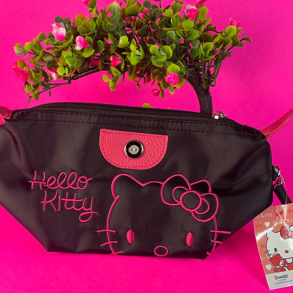 Black Hello Kitty Makeup Bag, Waterproof Sanrio Cosmetic Pouch 28cm x 11cm,Kawai